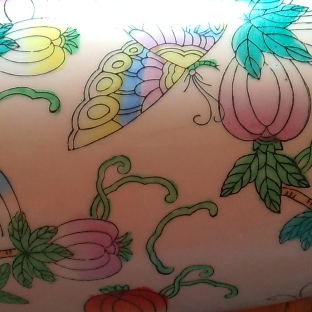 🦋 VASE BUTTERFLIES HAND PAINTED LARGE ASIAN STYLE URN VASE  15" - Picture 8 of 16